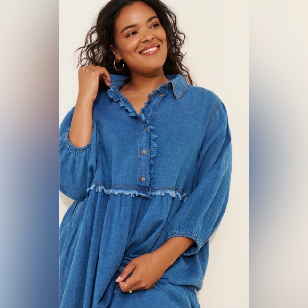 Anthropologie “The Bettina” Tiered Boho Shirt Dress by Maeve: Dark Denim Edition - Picture 8 of 9